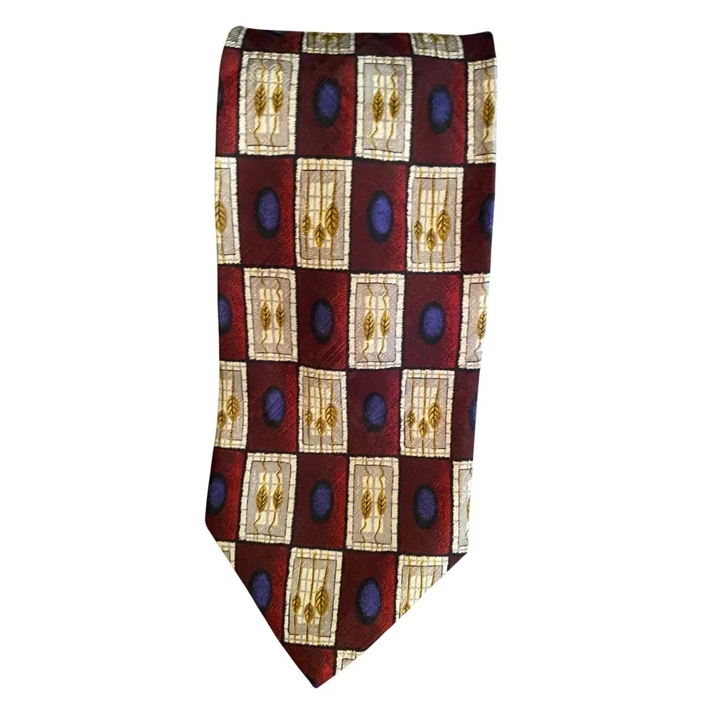 Robert Talbott Studio Nordstrom Mens Silk Tie Burgundy Geometric Pattern USA